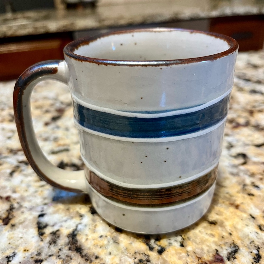 Vintage Otagiri MCM Striped Ceramic Mug - Blue and Brown